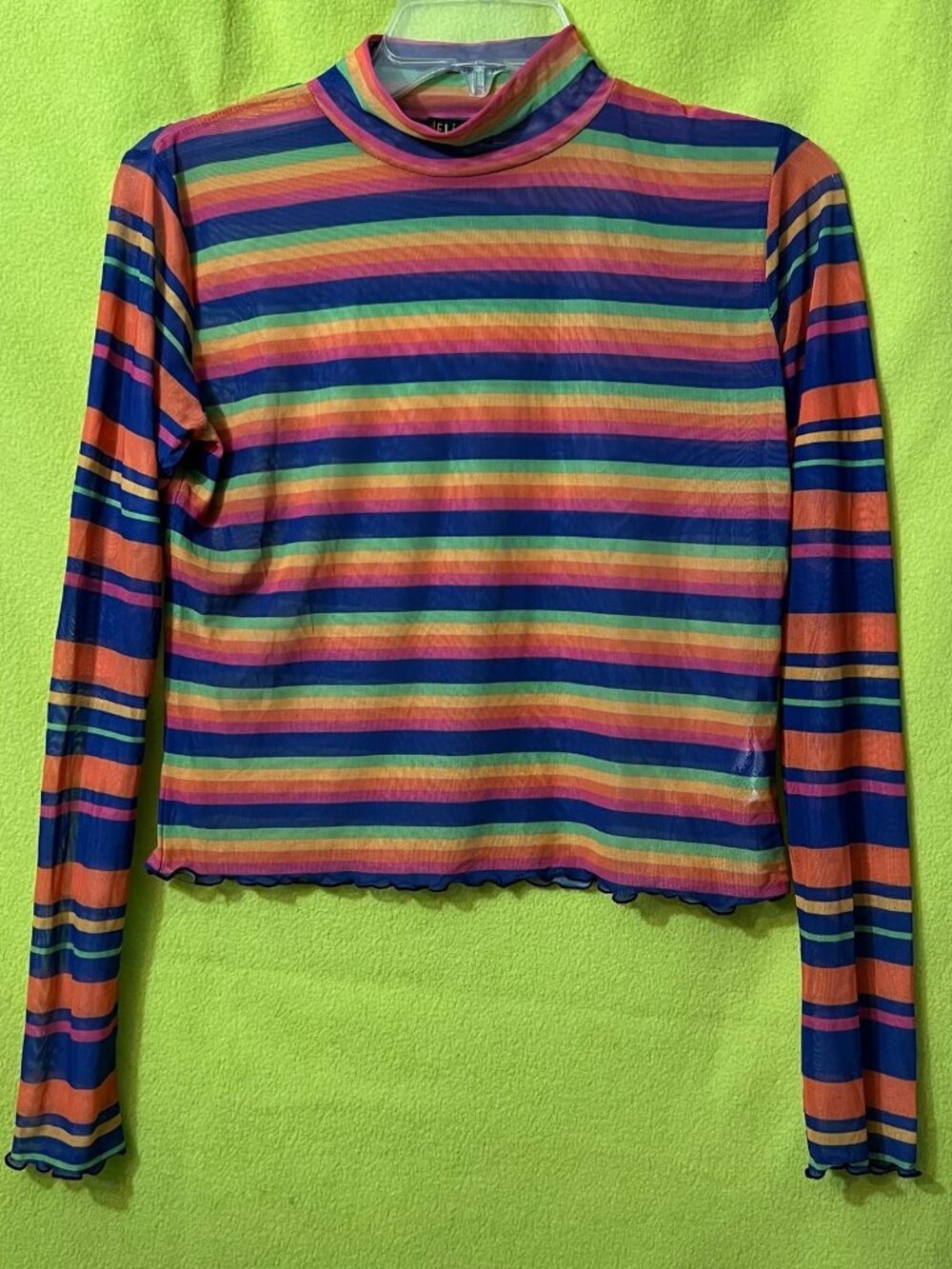 Dolls Kill Delia’s Plus Rainbow Stripe Mock Neck Semi Sheer Mesh Top XL
